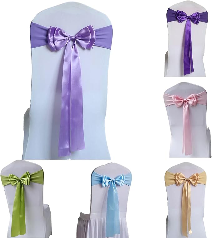 Pack of 6 Chair Sashes Spandex Chair Bands Satin Chair Sashes Chair Ribbons Bows Stretch Chair Sashes for Wedding Party Events Banquet Hotel Home Kitchen Chair Cover Decoration（6 PCS Violet） - Image 2
