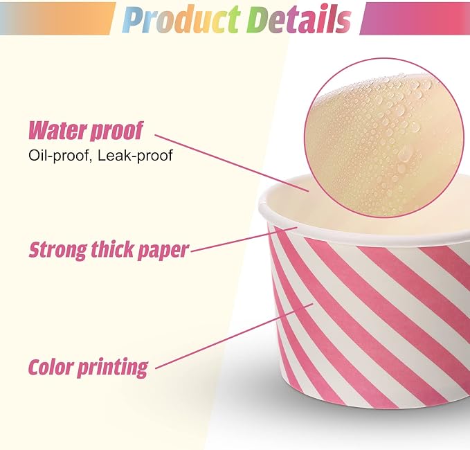 500 Pcs Paper Ice Cream Cups, 8 oz Disposable Dessert Sundae Bowls Frozen Yogurt Twill Snack Soup Hot Cold Food Paper Cups for New Year, Birthday, Wedding, Baby Shower, Party Supplies, Multicolor - Image 3