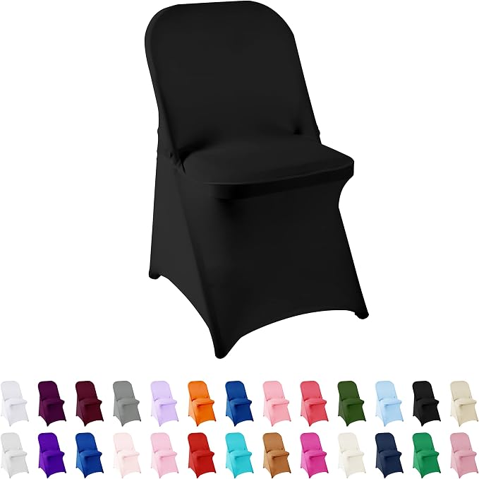 Spandex Chair Cover,12PCS,Living Room Folding Chair Covers,Removable Chair Covers Washable Protector Stretch Chair Cover for Party, Banquet,Wedding Event,Hotel(Black) by AlGaiety