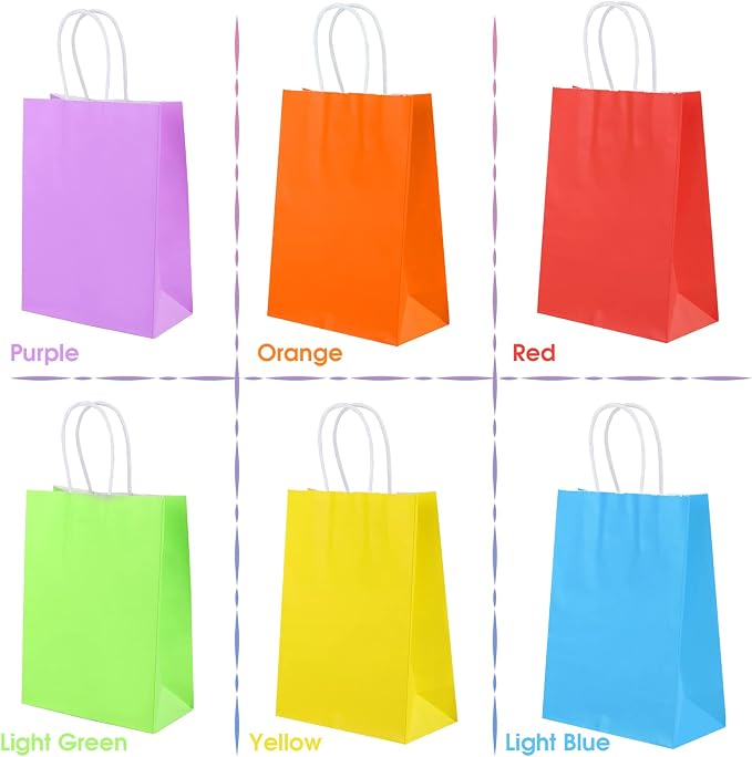 XPCARE 100Pcs Paper Gift Bags 6.3x3.15x8.66'' Kraft Paper Party Favor Bags | Bulk Rainbow Goodie Bags Small Gift Bags with Handles for Kids Birthday Baby Shower Crafts Wedding Party Supplies - Image 6