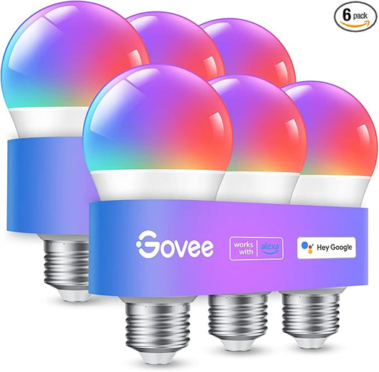Govee Smart Light Bulbs, WiFi & Bluetooth Color Changing Light Bulbs, Music Sync, 16 Million DIY Colors RGBWW Color Lights Bulb, Work with Alexa, Google Assistant Home App, 800 Lumen, 6 Pack