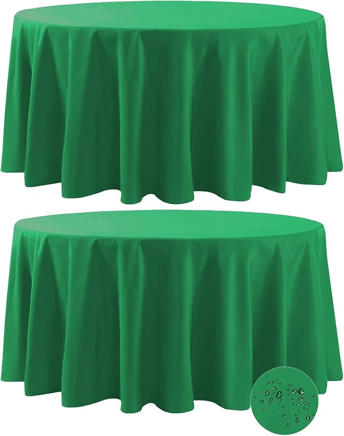 Fokitut 2 Pack Waterproof Round Tablecloth, 132 Inch, Stain Resistant and Wrinkle Polyester Table Cloth, Fabric Table Cover for Kitchen Dining, Wedding, Party, Holiday Dinner-Emerald by BalsaCircle