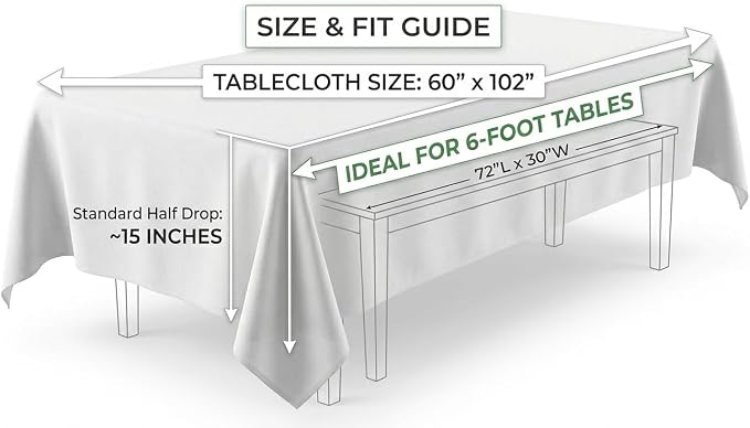 White Tablecloth 60x102 Inch for 6 Foot Tables, 1 Pack | Soft Silky Polyester, Wrinkle Resistant, Water Resistant Table Cover for Wedding, Dining, Party, Banquet, Reception - Image 3