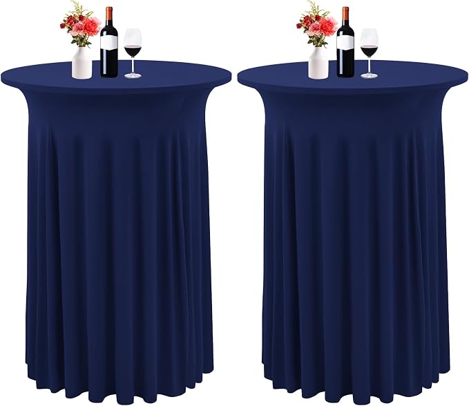 2 Pack Cocktail Stretch Table Skirt, Navy Blue, 32 x 43 inch by FXKS
