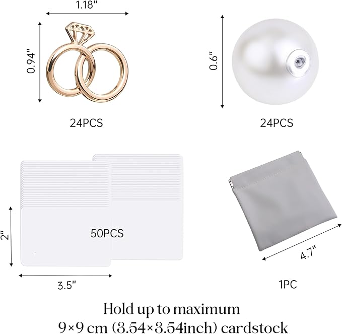UNIQOOO 24Pcs Decorative Diamond Ring Place Card Holders Bulk, Matching Rings Name Card Holders, for Wedding Engagement Decor, Table Setting, Name Tag, Party Food Labels