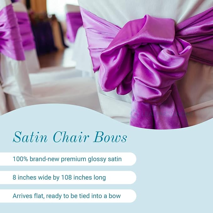 Leading Linens 200 pcs Black 108"x8" Satin Bow Sash Chair Cover Decoration | Elegant satin chair bow sashes, perfect for weddings, receptions, banquets, & parties. Reusable & washable. - Image 3
