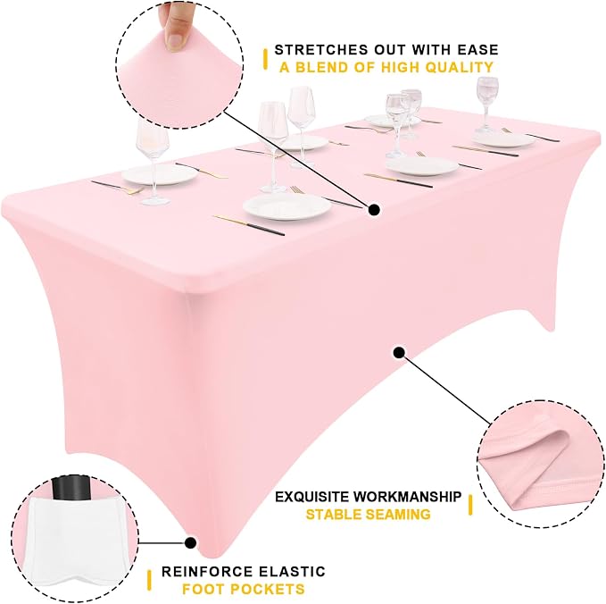 Smiry 2 Pack Spandex Table Cloth 4FT, Elastic Fitted Pink Tablecloth - Image 3