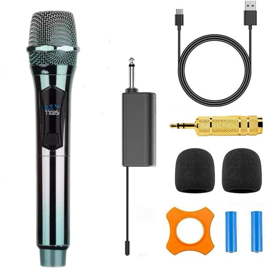 Handheld Wireless Microphone, Rechargeable Wireless UHF Microphone, Handheld Dynamic Wireless Mic for Large Stage Singing Karaoke Wedding DJ Party Speech Church Class Use PA System (Green)