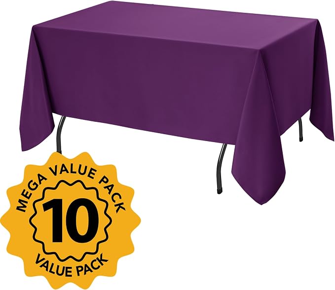10-Pack Purple Tablecloths for Rectangle Tables, 70 x 120 Inches | Stain-Resistant Polyester Fabric for 6 Foot Tables - Washable Table Covers for Weddings, Banquets, Birthday Parties, Events - Image 2