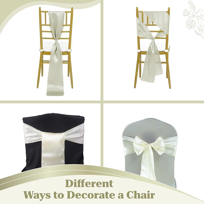 VDS Satin Chair Sashes Chair Cover Back Tie Sateen Bows Ribbon for Wedding Birthday Graduation Engagement Ceremony Event Party Banquet Venue Hotel All Dining Chair Decoration (150PC) (Ivory) - Image 4