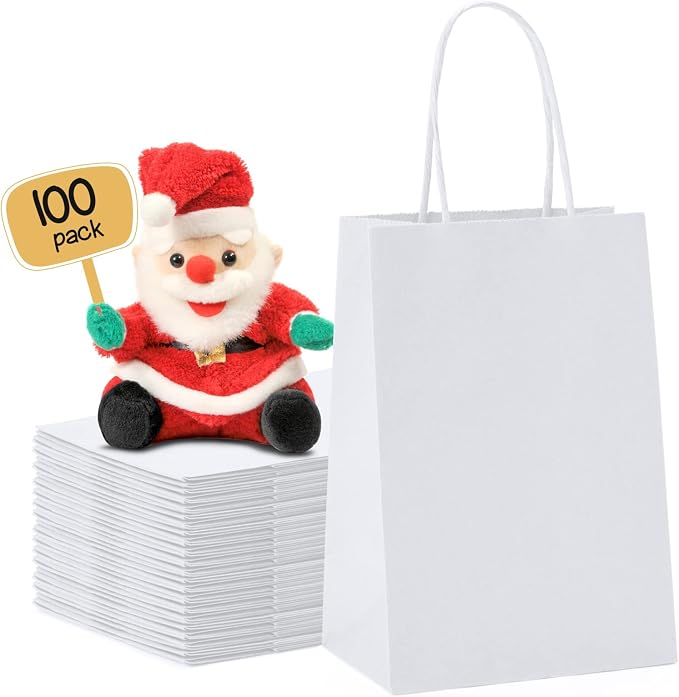 METRONIC Gift Bags 5.25x3.75x8 100Pcs, White Paper Bags with Handles Bulk | Recycled Kraft Paper Bag for Small Business, Heavy Duty Shopping Bag for Birthday Party Favors Retail by METRONIC