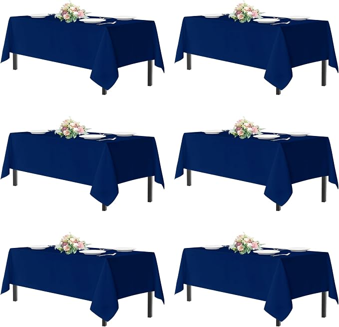 sancua Navy Blue Tablecloths 60x102 Inch for 6 Foot Tables, 6 Pack | Rectangle Washable Fabric Cloth, Reusable Polyester, For Wedding Party & Banquet, Independence Day by sancua