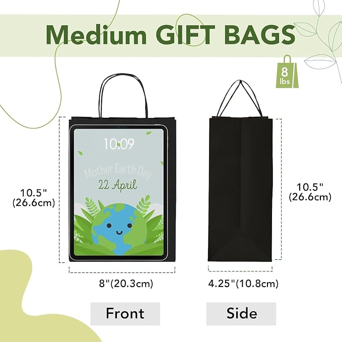 MESHA Gift Paper Bags 400 Pack 8X4.25X10.5 Black Medium Shopping Kraft Bags Bulk with Handles Reusable for Business,Grocery,Birthday,Wedding,Kids Party,Favors - Image 2
