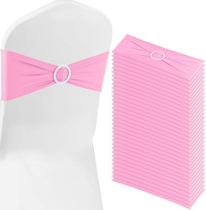 Pink Chair Sashes 100 Pack Spandex Stretch Chair Band Sashes with Buckles for Folding Chairs Wedding Party Reception Baby Shower Events Banquet Decorations by Bringsparkletoeverydaylife