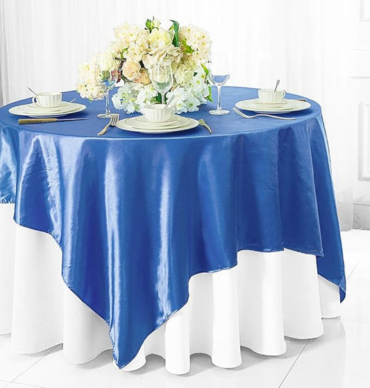(2 PCS 54" Square Satin Table Overlays Toppers Tablecloths Table Overlay Cover Linens for Wedding Decoration Party Banquet Events - Periwinkle