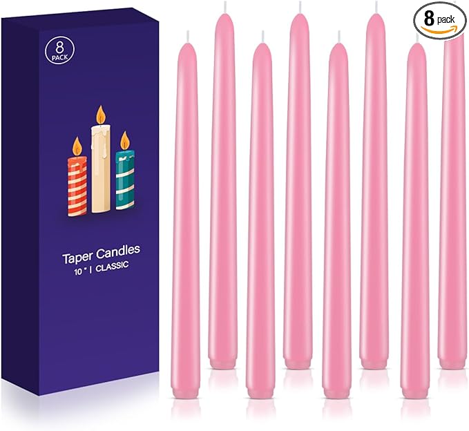 Pink 10-inch Set of 8 Cone-Shaped Candles, Perfect for Dinner - Smoke-Free and odorless Cone-Shaped Candles Burn for a Long time
