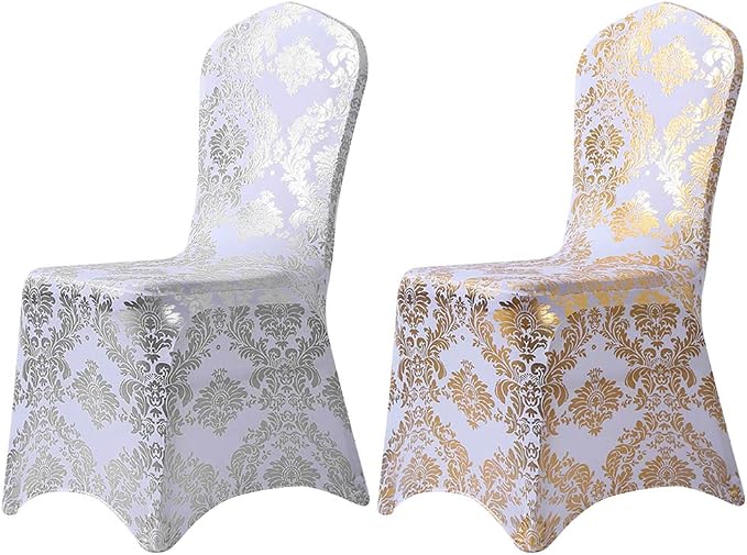 Silver Chair Covers Foil Floral Print, Stretch Fit, 20 Pack | Spandex, Washable, Anti-wrinkle, Armless 4-Leg Chair, Folding Chair Cover, Dining Chair Slipcover for Party Wedding Banquet - Image 7
