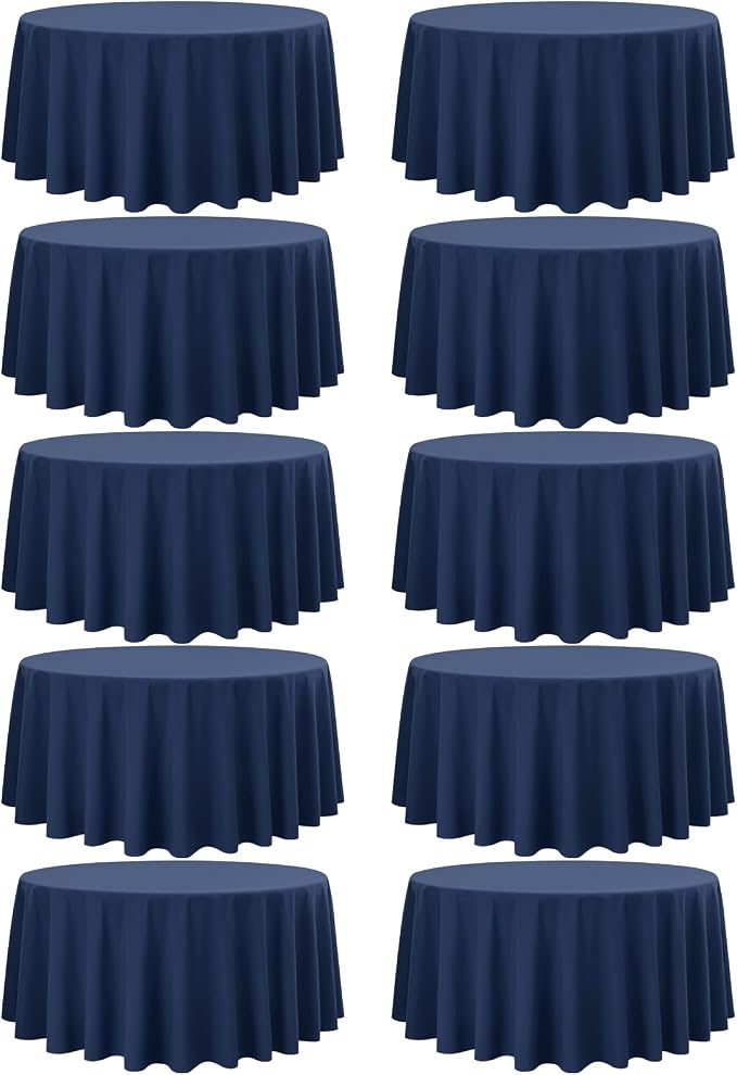 fani 10 Packs Navy Blue Round Tablecloth - 120 Inch, Polyester | Table Cloth for Round Tables, Washable Fabric, TableCovers for Wedding, Party, Banquet, Dining Tables, Camping by fani