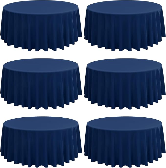 6 Pack Navy Blue Round Tablecloths, Diameter of 108 inch by FXKS