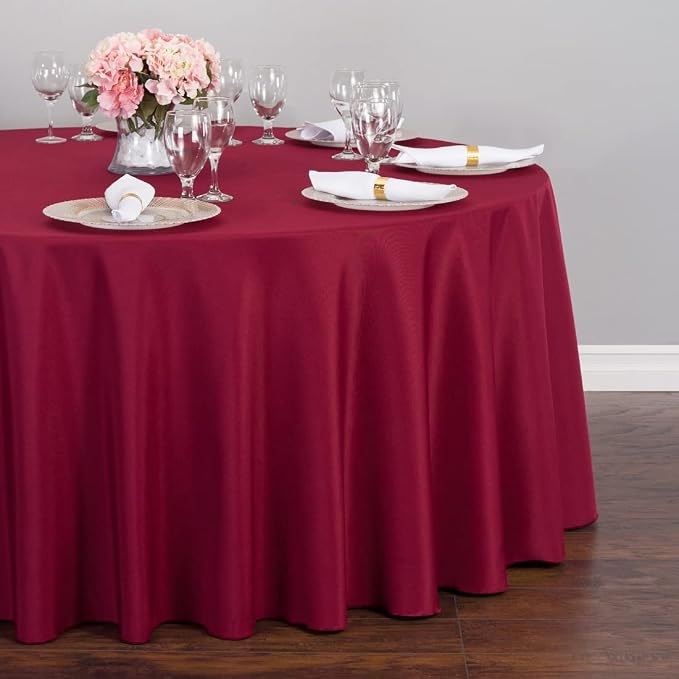 LTC LINENS 5 Pack 108 Inch Round Tablecloths Burgundy - Great for 48 Inch Round Table Floor Length - Wrinkle Resistant Polyester Fabric Cloth for Party - Image 3
