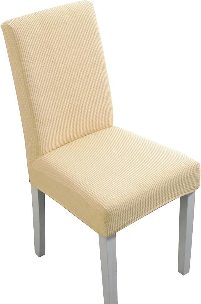2PCS Dining Chair Covers Polyester Stretch Dining Room Chair Slipcovers Removable Available Waterproof and Washable Chair Covers for Kitchen、Banquet、Hotel and Party（Dark Beige） by Unknown