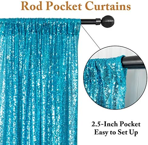 ShinyBeauty Sequin Backdrop Curtains 4 Panels 2x8FT Turquoise for Party - Image 2