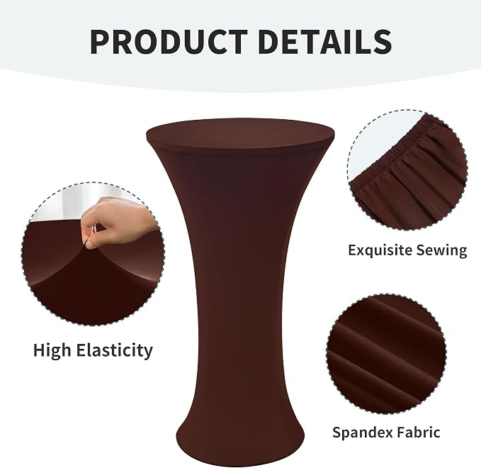Wolkemer 4PCS 30x43 Inch Fitted Cocktail Tablecloth, Cocktail Table Cover | Brown Round Cocktail Table Cloth, Highboy Stretch Spandex Table Cover for Bar Party Pub Wedding Banquet Indoor Outdoor - Image 3