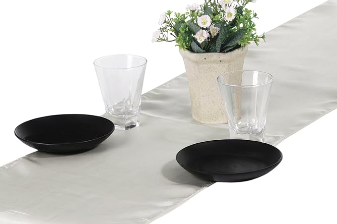 50 PCS Satin Table Runners 12 x 108 Inch Charmeuse Sateen Silk Table Runner for Indoor Outdoor Wedding Reception Birthday Graduation Party Event Banquet Dining Table Decoration - Ivory - Image 4