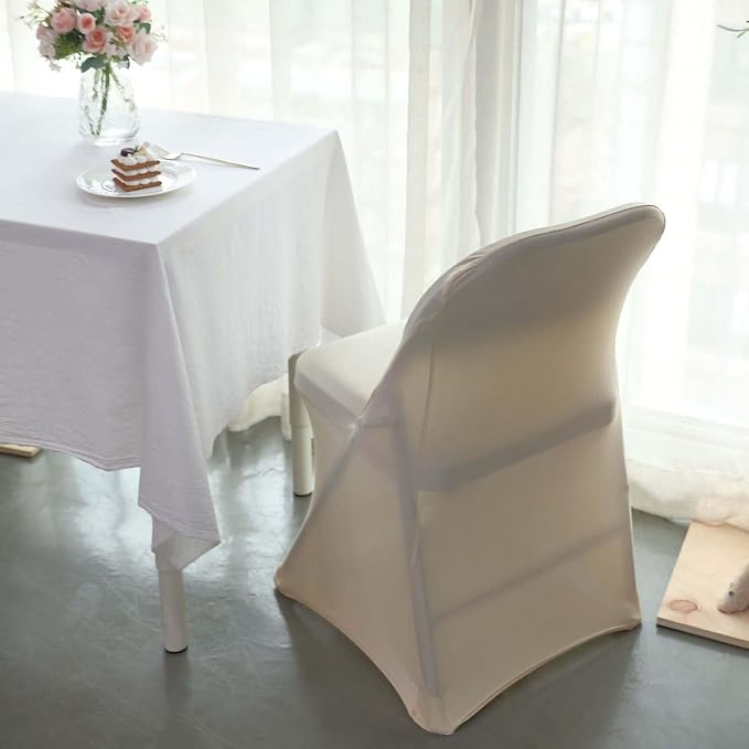Tableclothsfactory Stretchy Spandex Fitted Folding Chair Cover Dinning Event Slipcover for Wedding Party Banquet Catering - Beige - Image 2