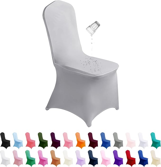 SuperO Waterproof Spandex Chair Cover 25PCS, Stretch Dining Chair Covers, Polyester Outdoor Chair Covers, Protector Stretch Chair Cover for Party Universal, Banquet, Wedding Event, Hotel(Silver) by SuperO