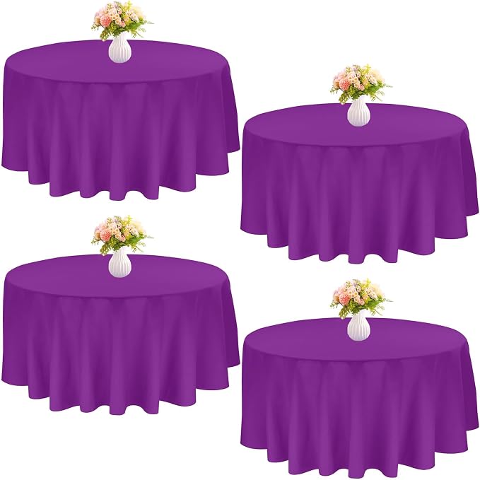 4 Pack Round Tablecloth 90 Inch Purple Polyester Washable Fabric Table Covers for Wedding Dining Table Buffet Parties Banquet Decor by JALANCY