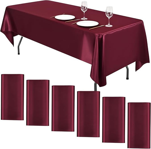 YMHPRIDE 6 Packs Satin Tablecloth 108 x 57 inch Burgundy Rectangular Tablecloths, Overlay Satin Table Cover Bright Silk Tablecloth Smooth Fabric Table Decoration for Wedding Party Banquet Events