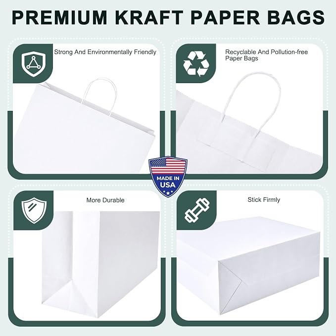 METRONIC Large White Paper Gift Bags 16x6x12 Inches 400 Pack | Large Shopping Bags with Handles,Heavy Duty Paper Sacks Recycled for Christmas,Boutique,Party Favor,Goodie,Retail Business - Image 8