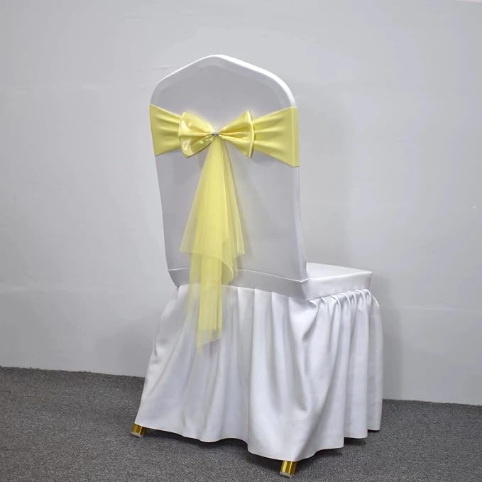 Polyester Stretch Chair Sashes Bands Organza Chair Sash Bows Spandex Bows for Party Birthday Hotel Romantic Wedding Banquets Decoration (Yellow 20 PCS) - Image 5