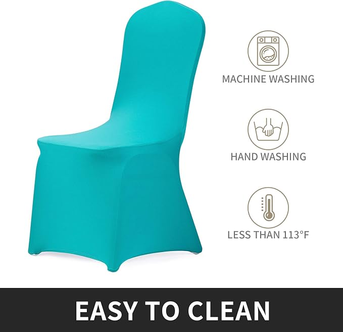 Peomeise Stretch Spandex Chair Cover for Wedding Party Dining Banquet Event (Turquoise, 12) - Image 3