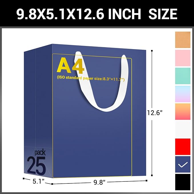 EUSOAR Paper Gift Bags with Handles Bulk, 25pcs 9.8"x5.1"x12.6" Navy Blue Kraft Gift Wrap Bags, Business Merchandise Grocery Retail Shopping Paper Bags Sacks Wedding Birthday Holiday Party Favors - Image 2