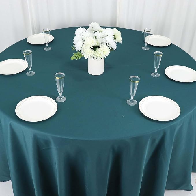Tableclothsfactory 5PCS | 120" Wholesale Round Tablecloth Polyester Round Table Linens for Wedding Party Banquet Restaurant - Peacock Teal for Party & Decorations - Image 8