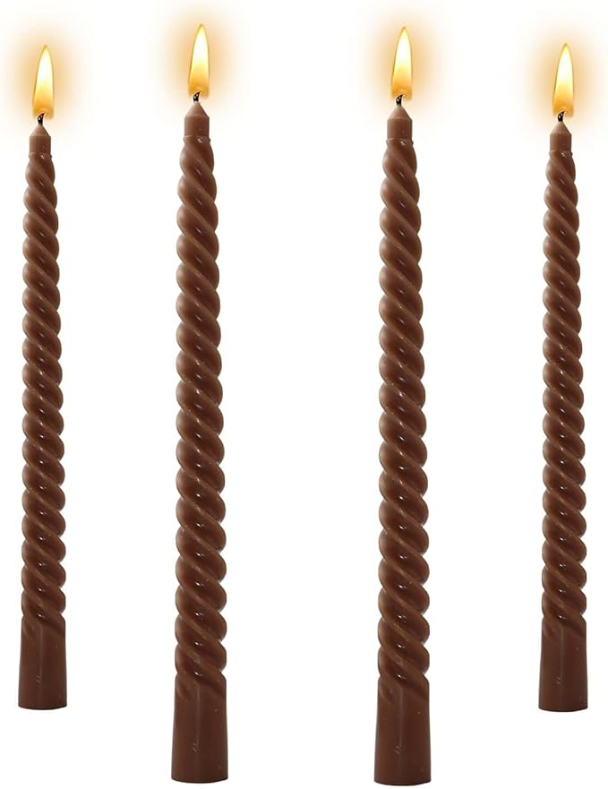 4 Pack 10 Inch Gradient Color Spiral Taper Candles for Wedding,Birthday,Christmas and Spring Home Decoration, Kitchen Twisted Candlesticks for Dinner Halloween,Thanksgiving (4, Brown, 10 in)