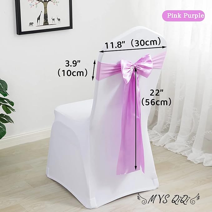 Pack of 6 Spandex Chair Bands - Stretch Chair Sashes in Pink and Purple for Wedding, Party & Banquet Events (6 PCS) - Image 2