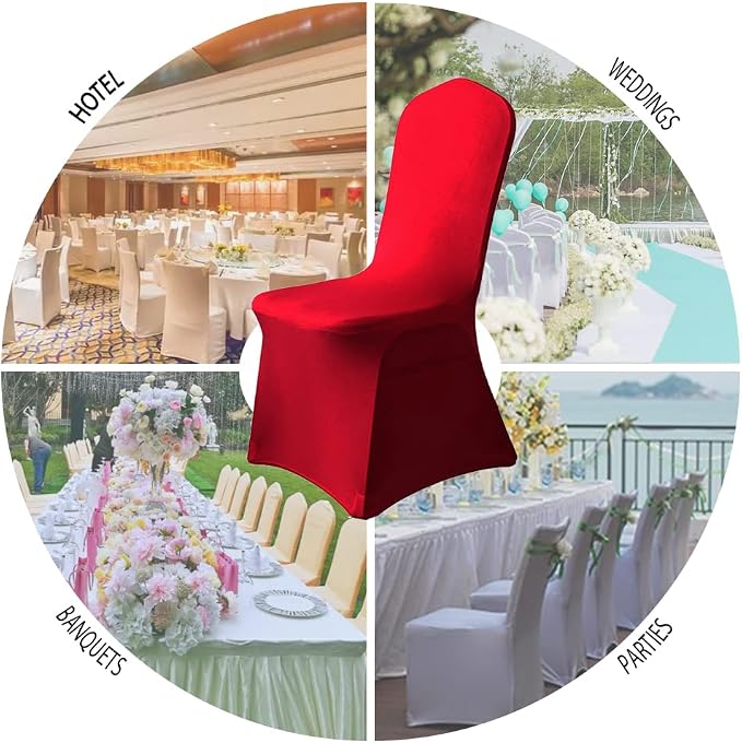 XMNTG 10PCS Red Chair Covers Stretch Polyester Spandex Outdoor Chair Cover Dining Room Chair Slipcovers Universal Chair Protector Cover for Wedding Party Banquet Hotel (Red, 10PCS) - Image 5