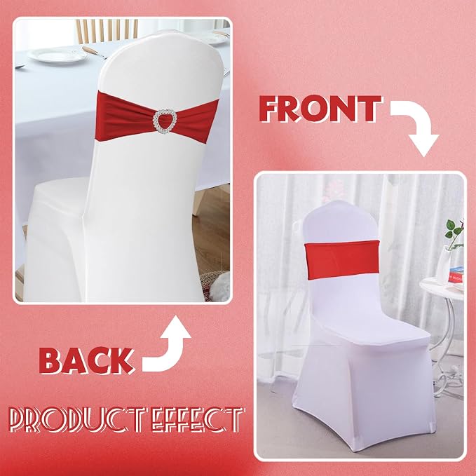 100PCS Spandex Stretch Red Chair Sashes Bows Universal Elastic Chair Cover Bands Ties with Buckle Slider for Wedding Party Birthday Reception Event Banquet Decoration(Red) - Image 6