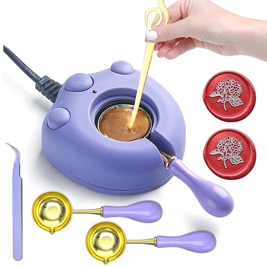 Electric Wax Seal Warmer, Andotopee Wax Sealing Melter with 2pcs Spoons, Tweezers, Stir Pin, Great Melting Furnace Kit Fast Melting WaxSeal Bedas for Envelope Stamp Seals Craft, Purple
