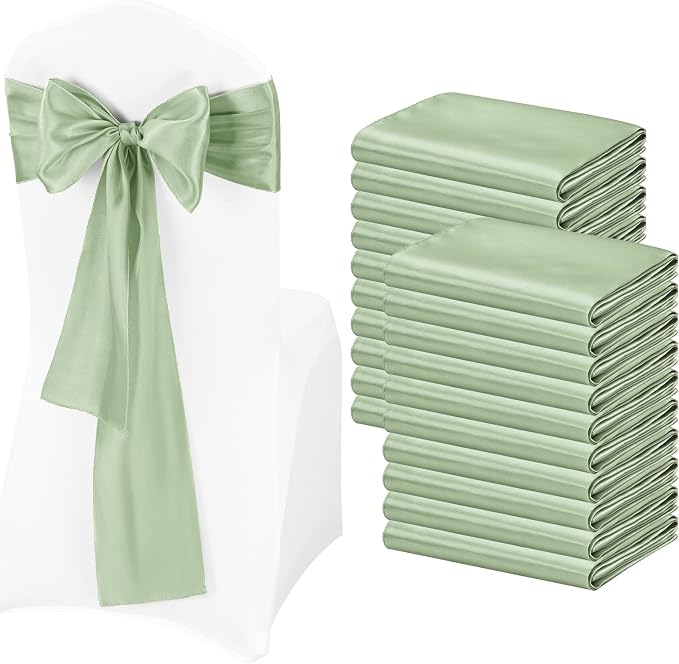 Pesonlook 50 Pcs Sage Green Satin Chair Sashes Ties, 7×108inch | Satin Chair Sashes Bows Chair Cover Back Tie Supplies for Wedding Reception Events Banquets Party, Hotel Event, Chairs Decor by Pesonlook