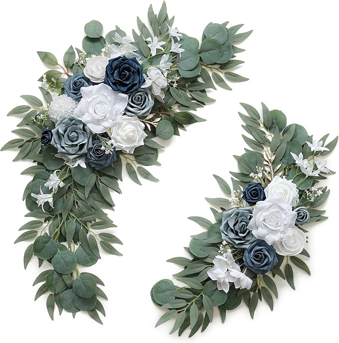 Olalaka Dusty Blue Flower for Wedding Welcome Signs Decorations, Artificial Wedding Arch Flowers for Wedding Ceremony (Set of 2) by Love%C2%A0Every%C2%A0Bit%C2%A0of%C2%A0Life