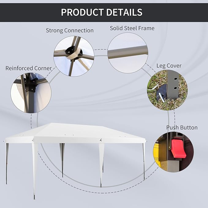 Outsunny 10' x 20' Pop Up Canopy Tent, Upgraded Heavy Duty Tents for Parties, Outdoor Instant Gazebo Sun Shade Shelter with Carry Bag, for Catering, Events, Wedding, Backyard BBQ, White