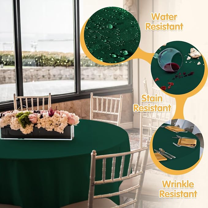 BRILLMAX 4 Pack Hunter Green Round Tablecloths 108 Inch for 48" Tables | 150 GSM Polyester Fabric, Floor Length Drop, Water, Stain & Wrinkle Resistant Cloth Cover for Wedding Reception Banquet Party - Image 3