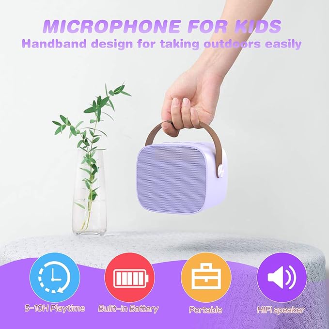 Mini Karaoke Machine,Funny Toys Christmas Birthday Gifts for Kids Age 4-12 Girls,Boys,Adults,MEGUO Karaoke Microphone Toys for 4,5,6,7,8,9,10,11,12+ Year Old Girls Boys (Purple 2 mics)