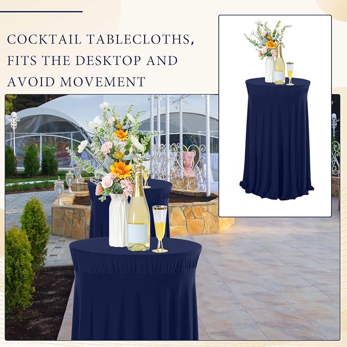 Tegeme 1 Pack Spandex Cocktail Table Cover Fitted with Skirt, Navy | 32x43 Inch High Top Tables, Stretch Tablecloth for Weddings Parties Banquets, Fitted Covers Wrinkle Resistant Elegant Design - Image 7