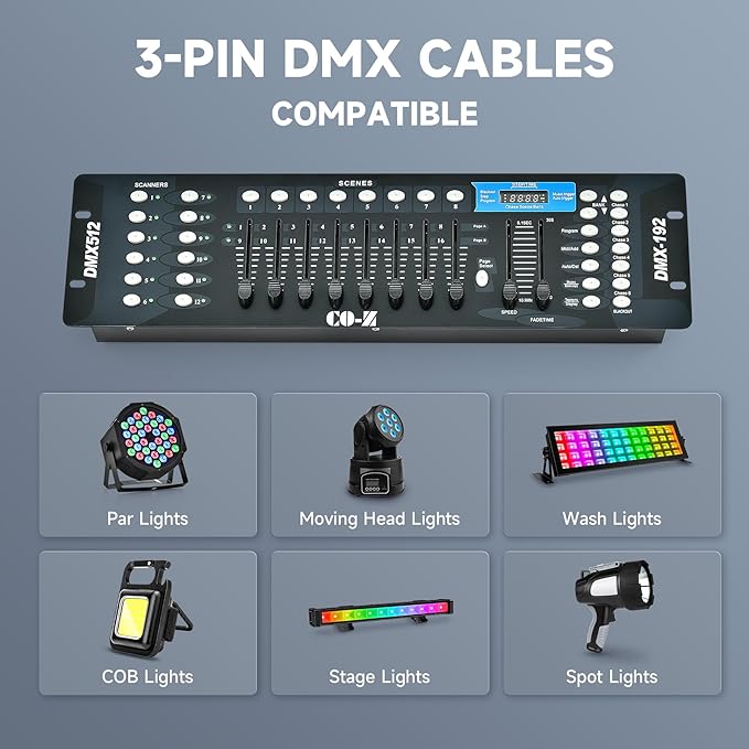 CO-Z 192 DMX 512 Stage DJ Light Controller Lighting Mixer Board Console for Light Shows, Party Disco Pub Night Club DJs KTV Bars and Moving Heads