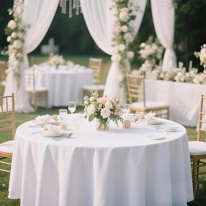 MRJ 70 Inch Round White Tablecloth Stain and Wrinkle Resistant Washable Polyester Table Cloth for Restaurant Hotel Wedding - Image 5